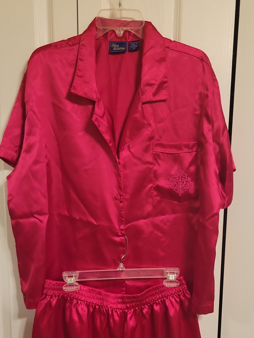 Women’s Satin Pajama Set in Hot Pink - Classic Notch Collar Sleepwear